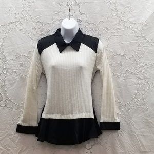 Oioninos White Sweater with Faux Black Undershirt